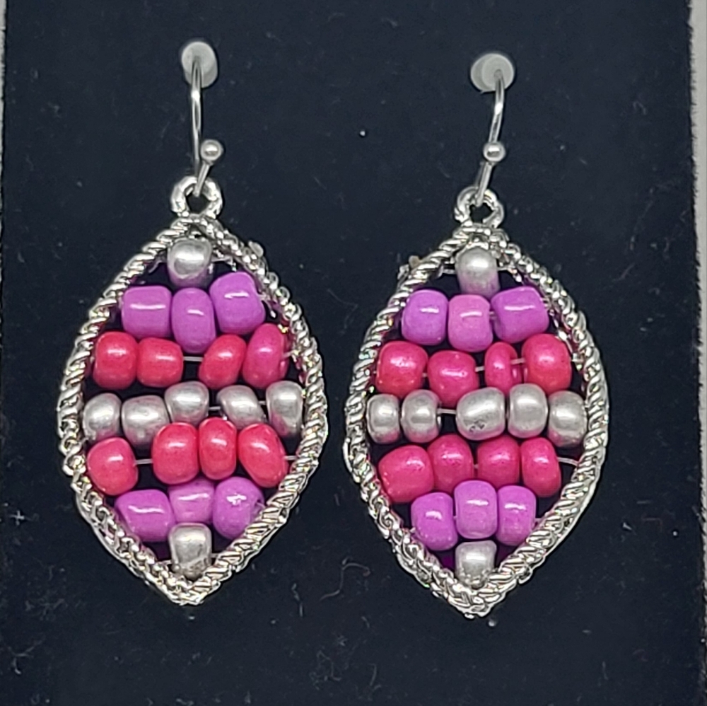 Elegant Silver and Pink Beaded Earrings